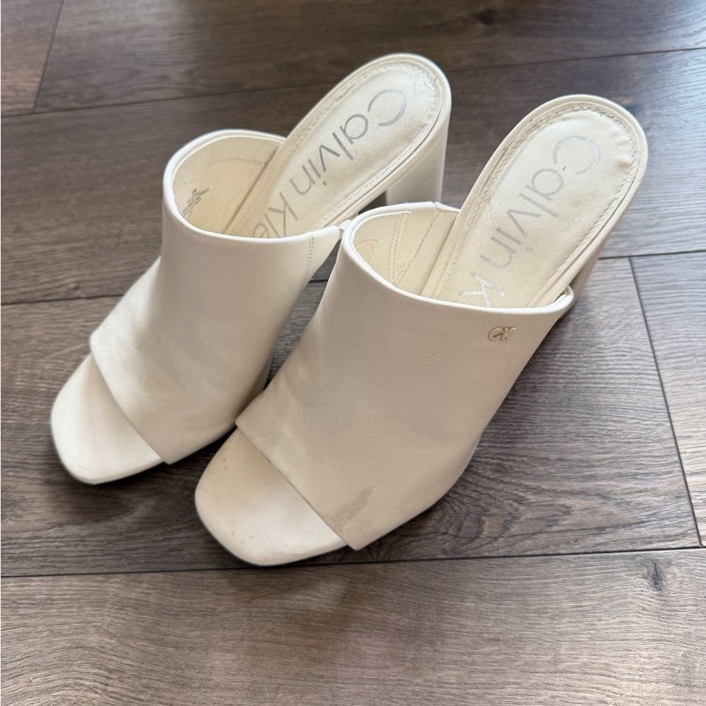 Calvin Klein Women's White Mule Heels